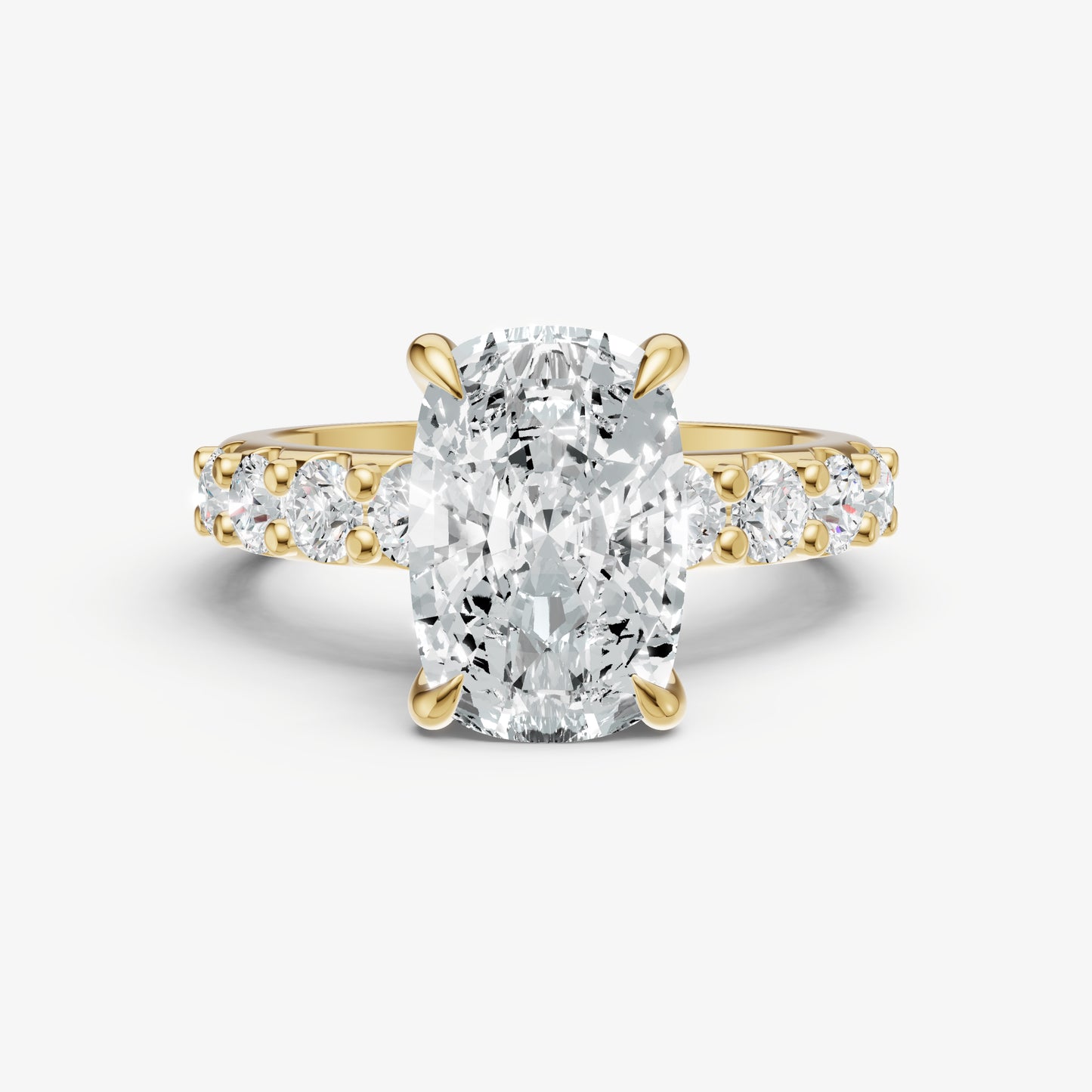 Elongated Cushion Solitaire Engagement Ring with Statement Diamond Band