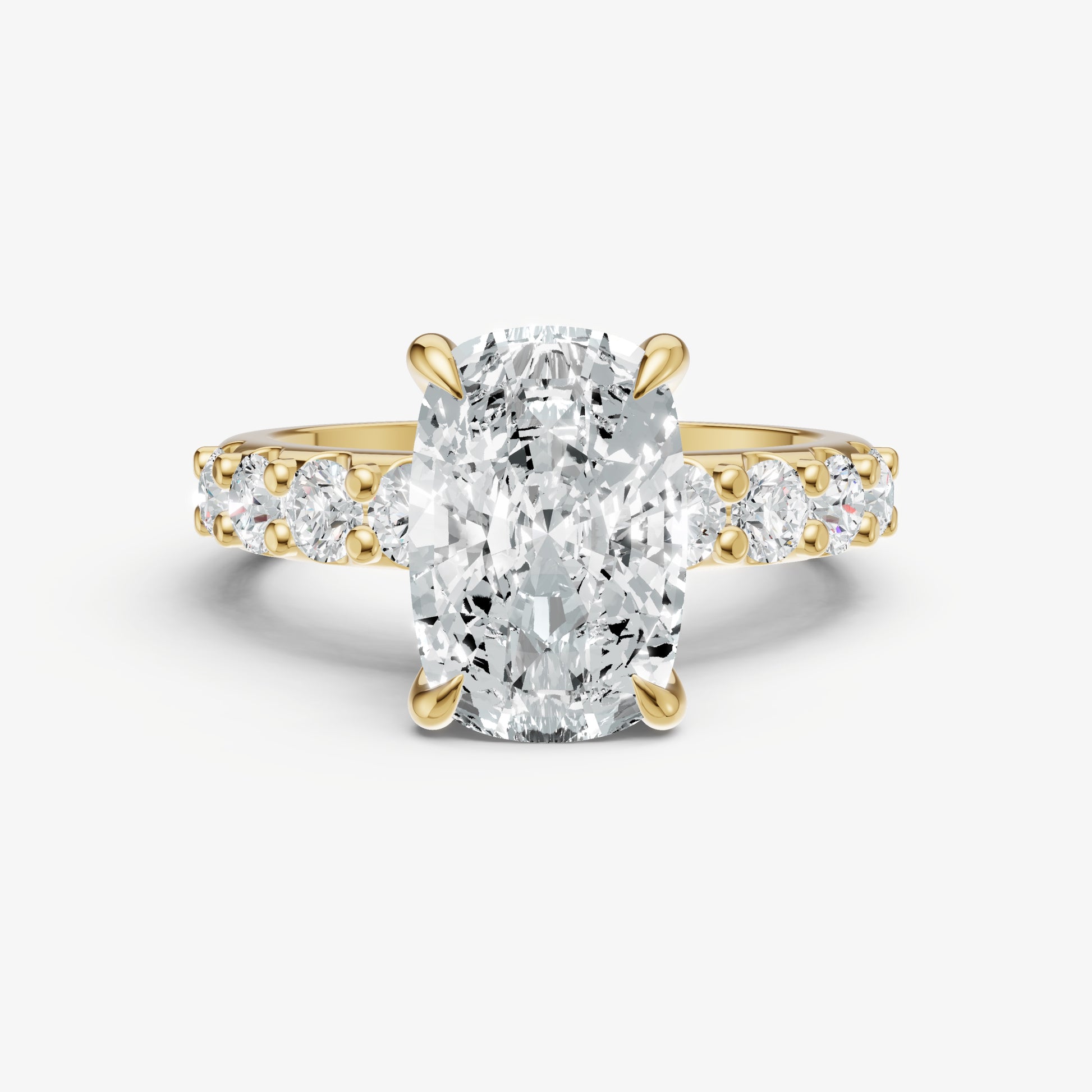 Elongated Cushion Solitaire Engagement Ring with Statement Diamond Band