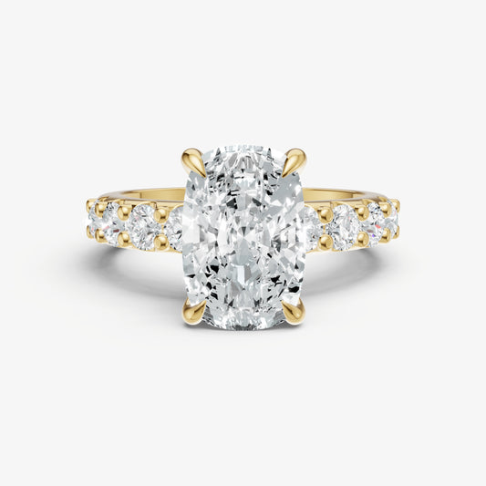 Elongated Cushion Solitaire Engagement Ring with Statement Diamond Band