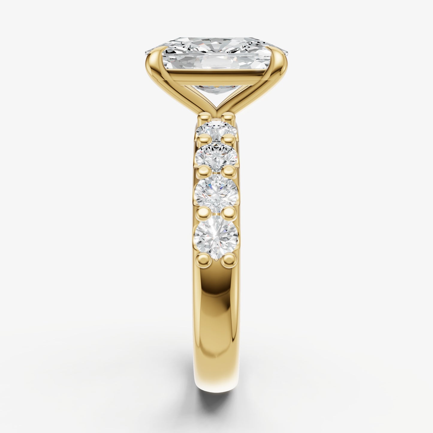 Elongated Cushion Solitaire Engagement Ring with Statement Diamond Band