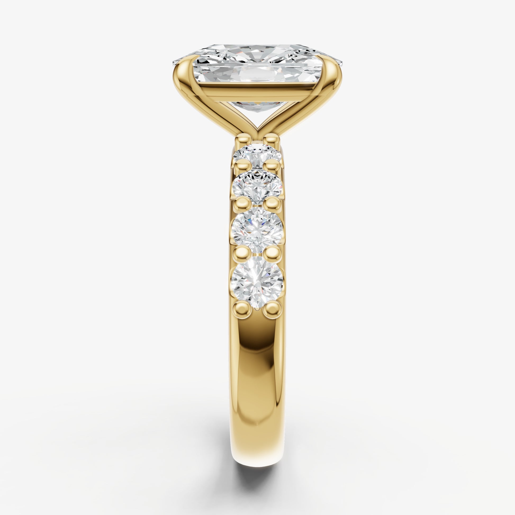 Elongated Cushion Solitaire Engagement Ring with Statement Diamond Band