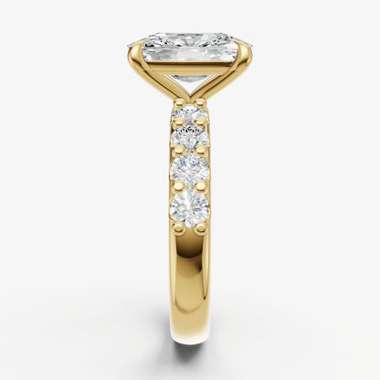 Elongated Cushion Solitaire Engagement Ring with Statement Diamond Band