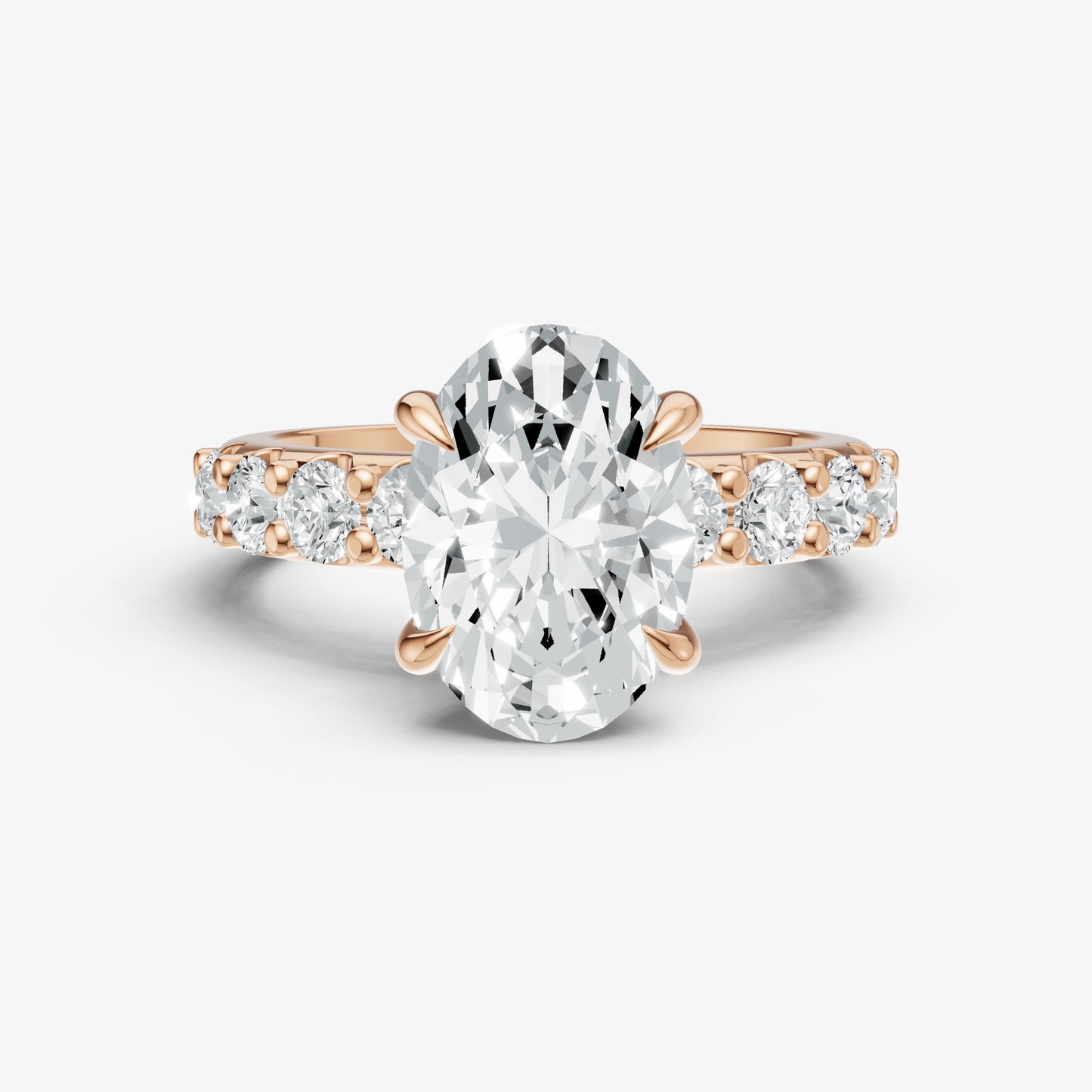 Oval Solitaire Engagement Ring with Statement Diamond Band