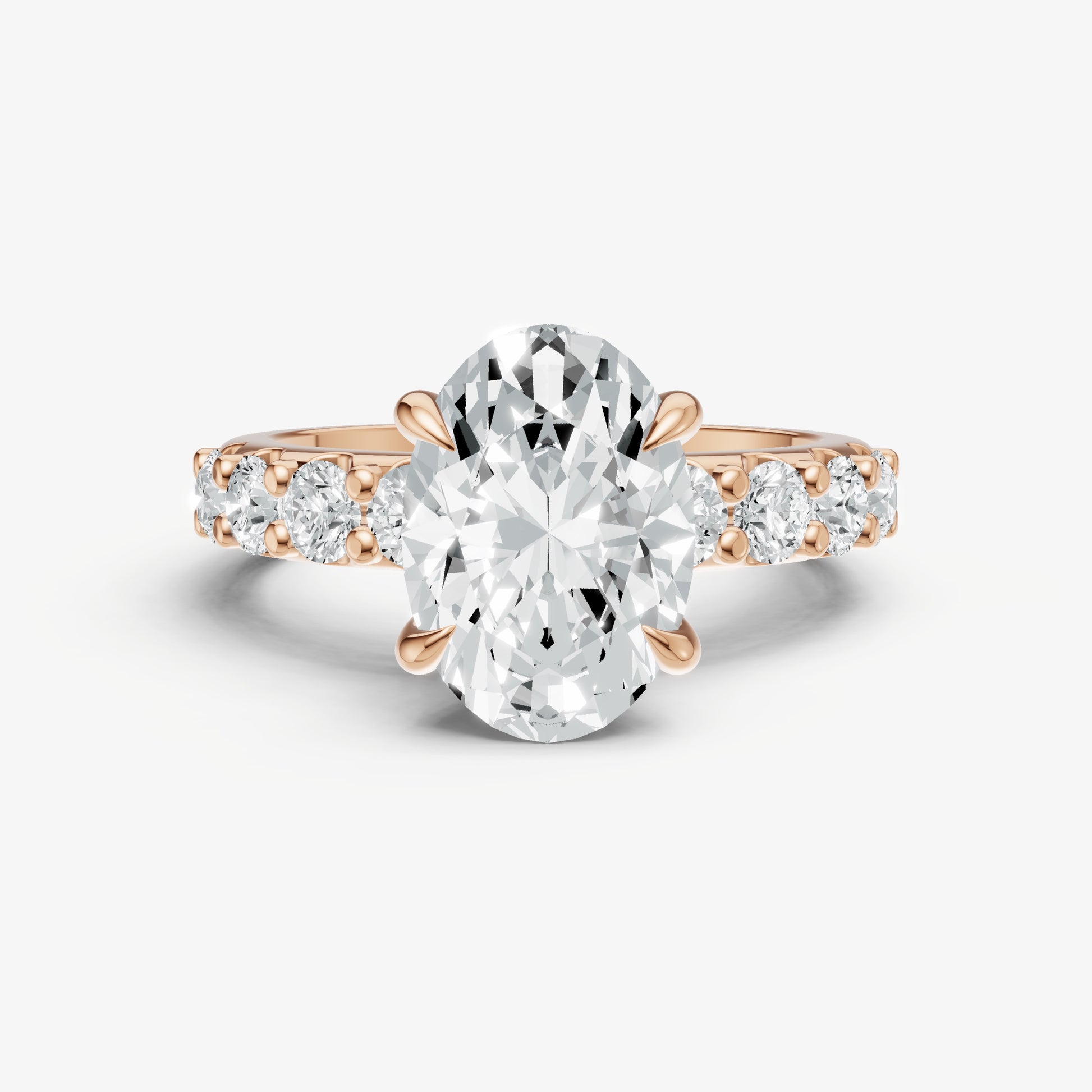 Oval Solitaire Engagement Ring with Statement Diamond Band