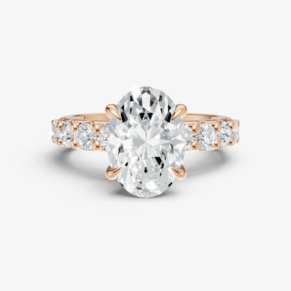 Oval Solitaire Engagement Ring with Statement Diamond Band