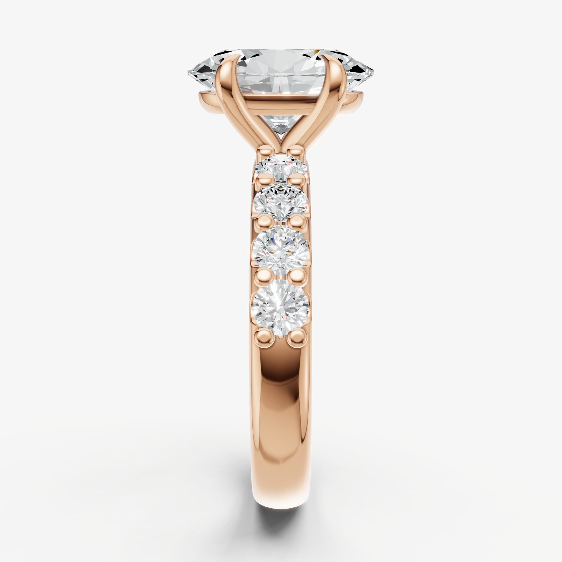 Oval Solitaire Engagement Ring with Statement Diamond Band