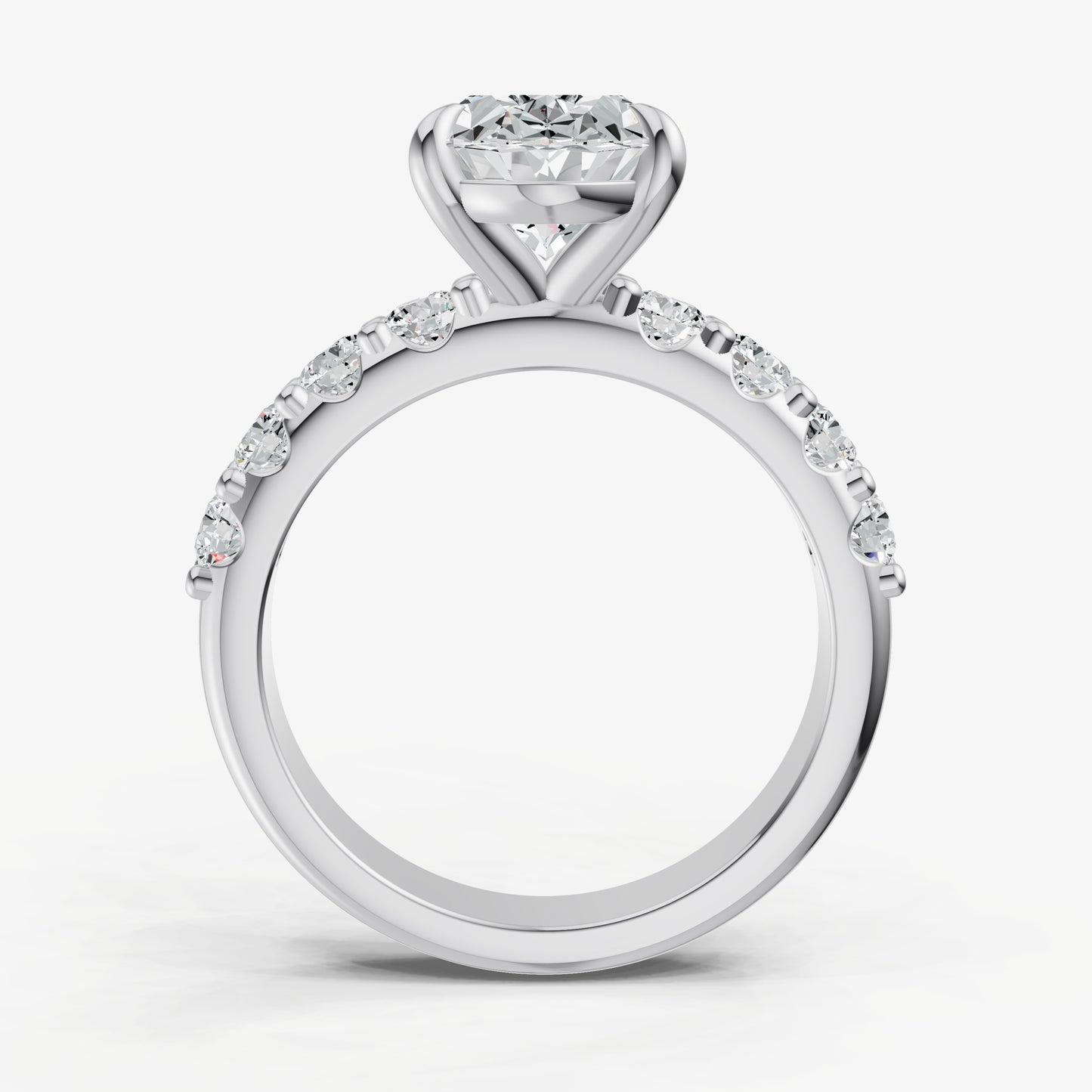 Oval Solitaire Engagement Ring with Statement Diamond Band