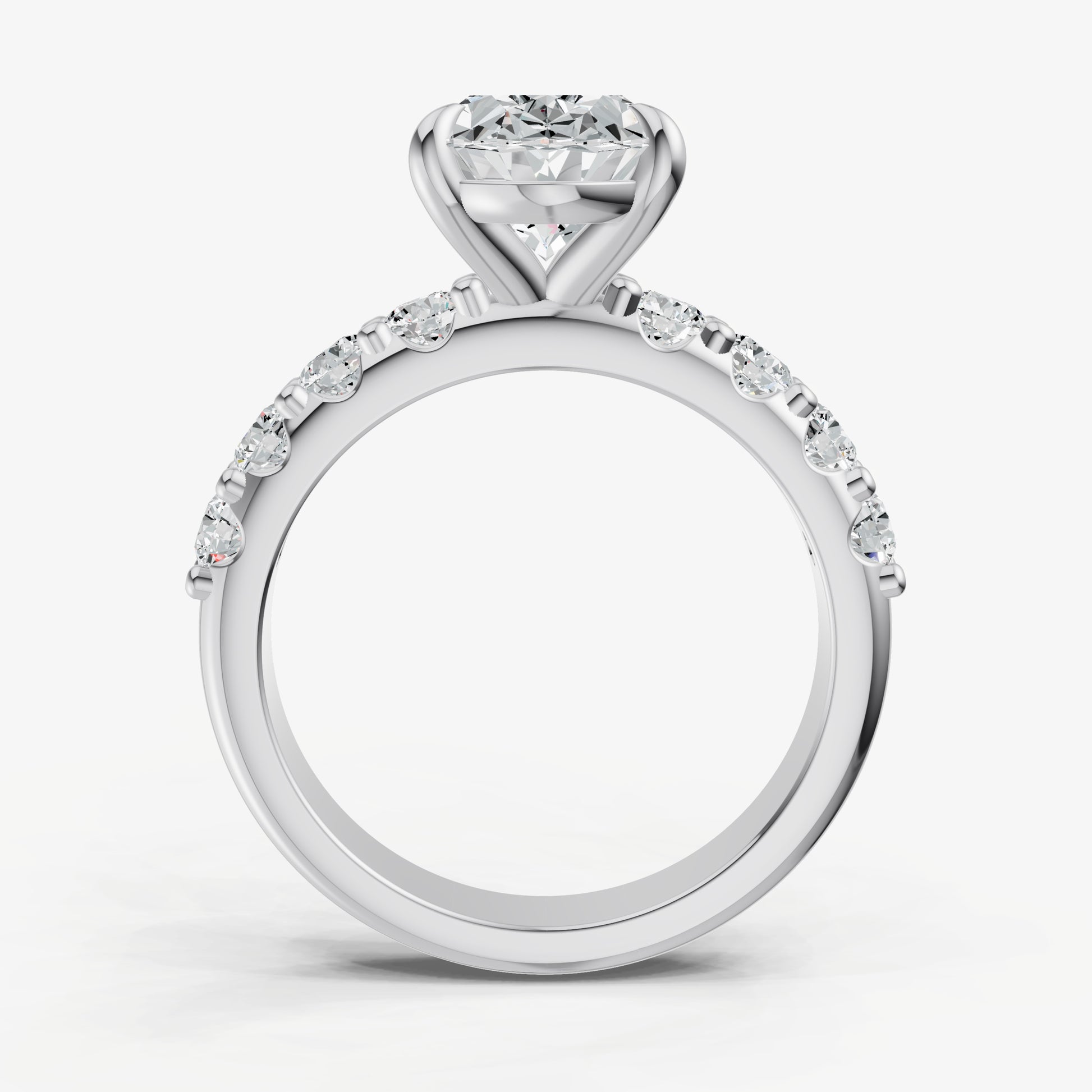 Oval Solitaire Engagement Ring with Statement Diamond Band