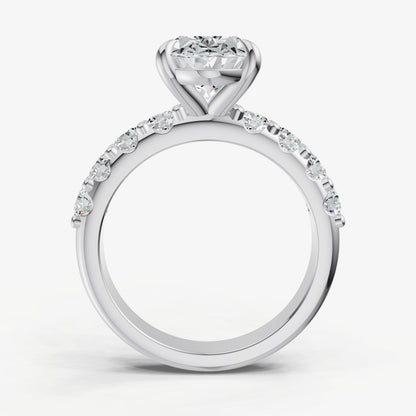 Oval Solitaire Engagement Ring with Statement Diamond Band