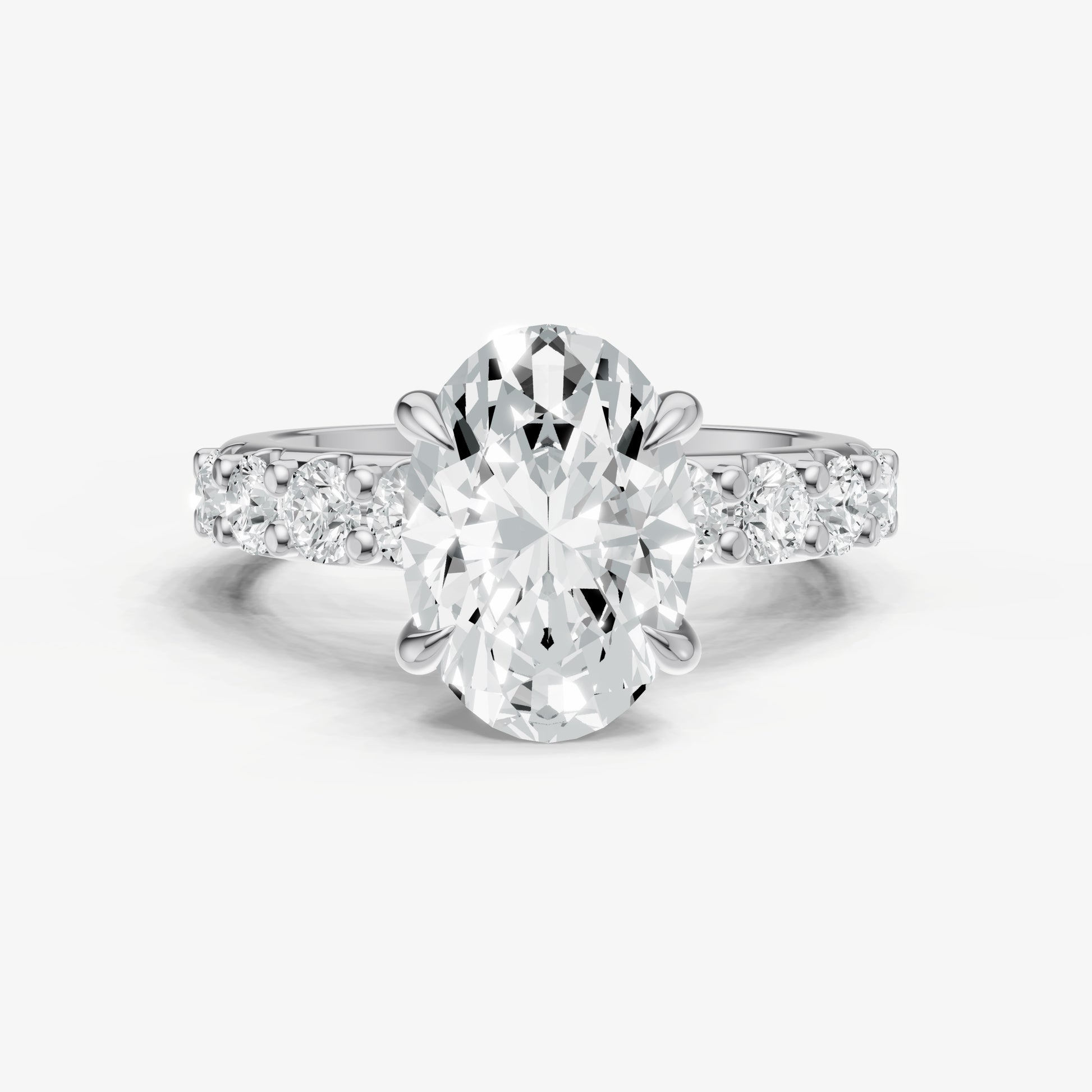 Oval Solitaire Engagement Ring with Statement Diamond Band