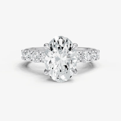 Oval Solitaire Engagement Ring with Statement Diamond Band