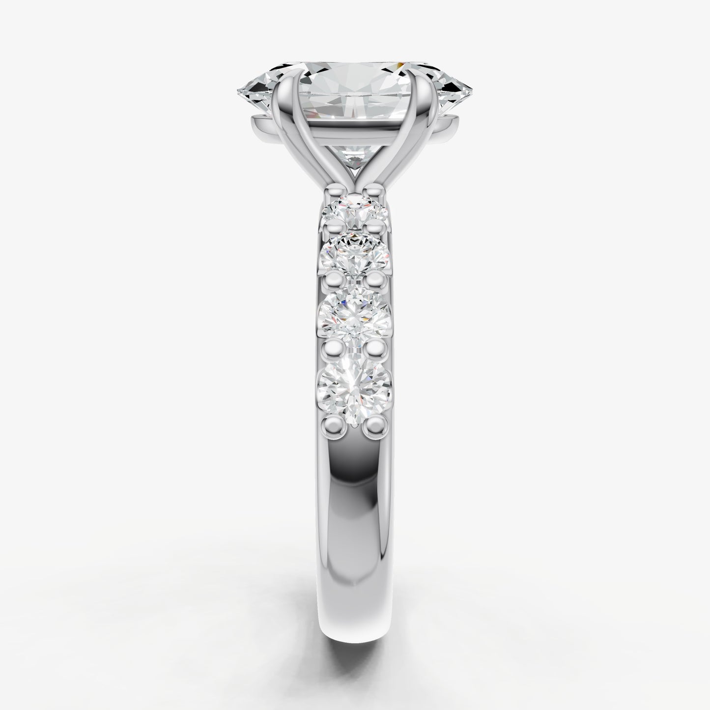 Oval Solitaire Engagement Ring with Statement Diamond Band