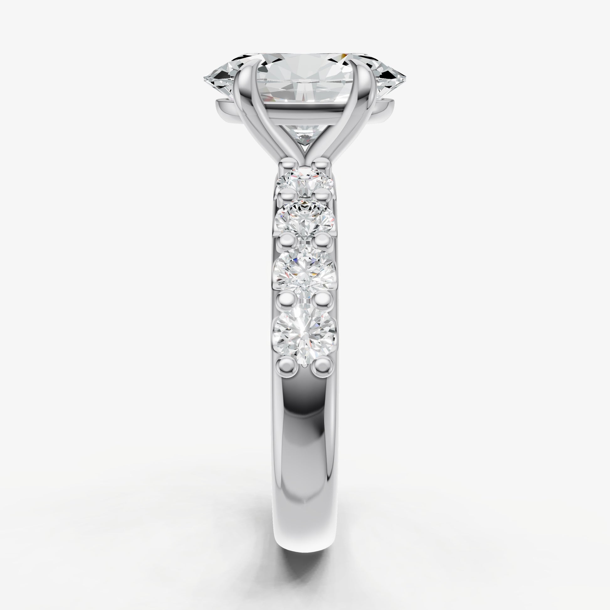 Oval Solitaire Engagement Ring with Statement Diamond Band