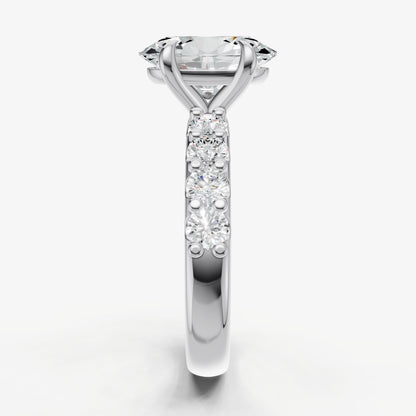 Oval Solitaire Engagement Ring with Statement Diamond Band