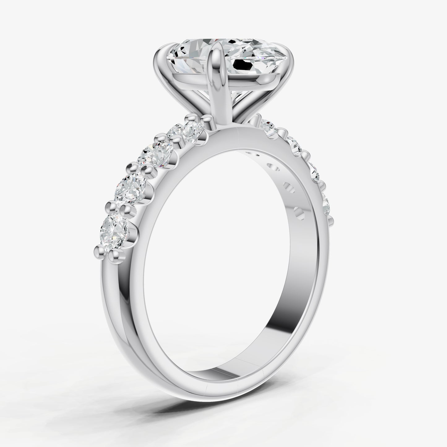 Oval Solitaire Engagement Ring with Statement Diamond Band