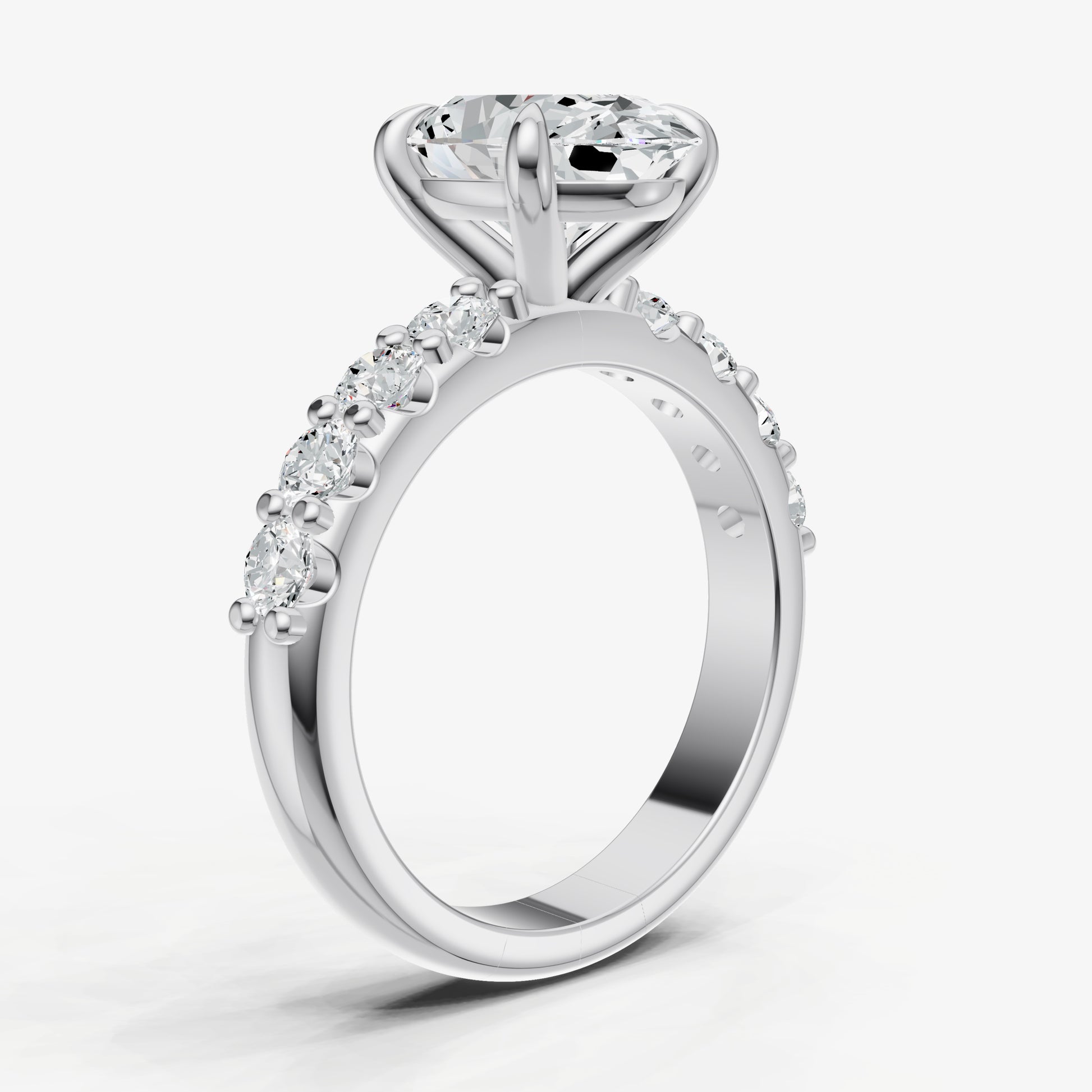 Oval Solitaire Engagement Ring with Statement Diamond Band