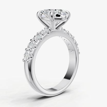Oval Solitaire Engagement Ring with Statement Diamond Band