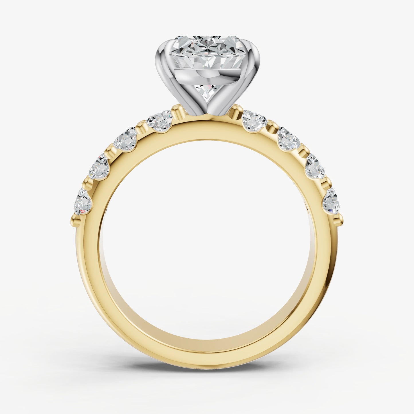 Oval Solitaire Engagement Ring with Statement Diamond Band