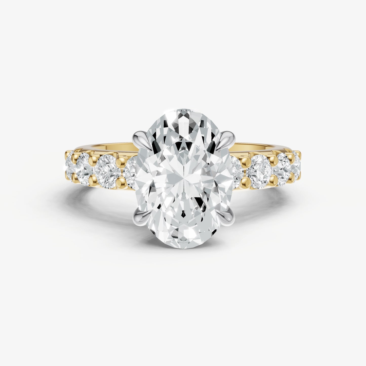 Oval Solitaire Engagement Ring with Statement Diamond Band