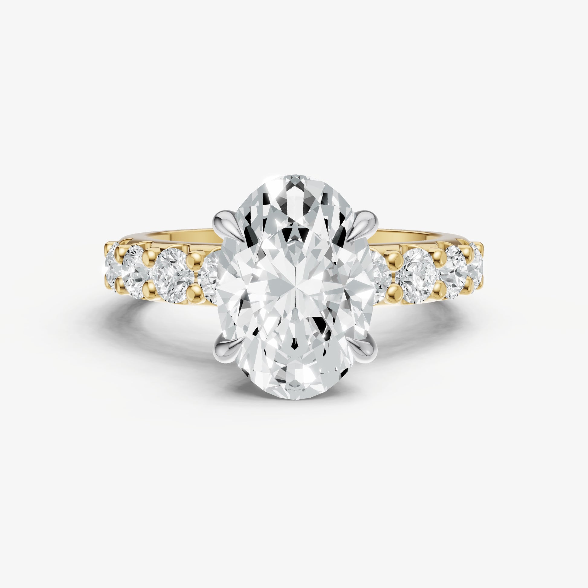 Oval Solitaire Engagement Ring with Statement Diamond Band
