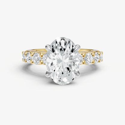 Oval Solitaire Engagement Ring with Statement Diamond Band
