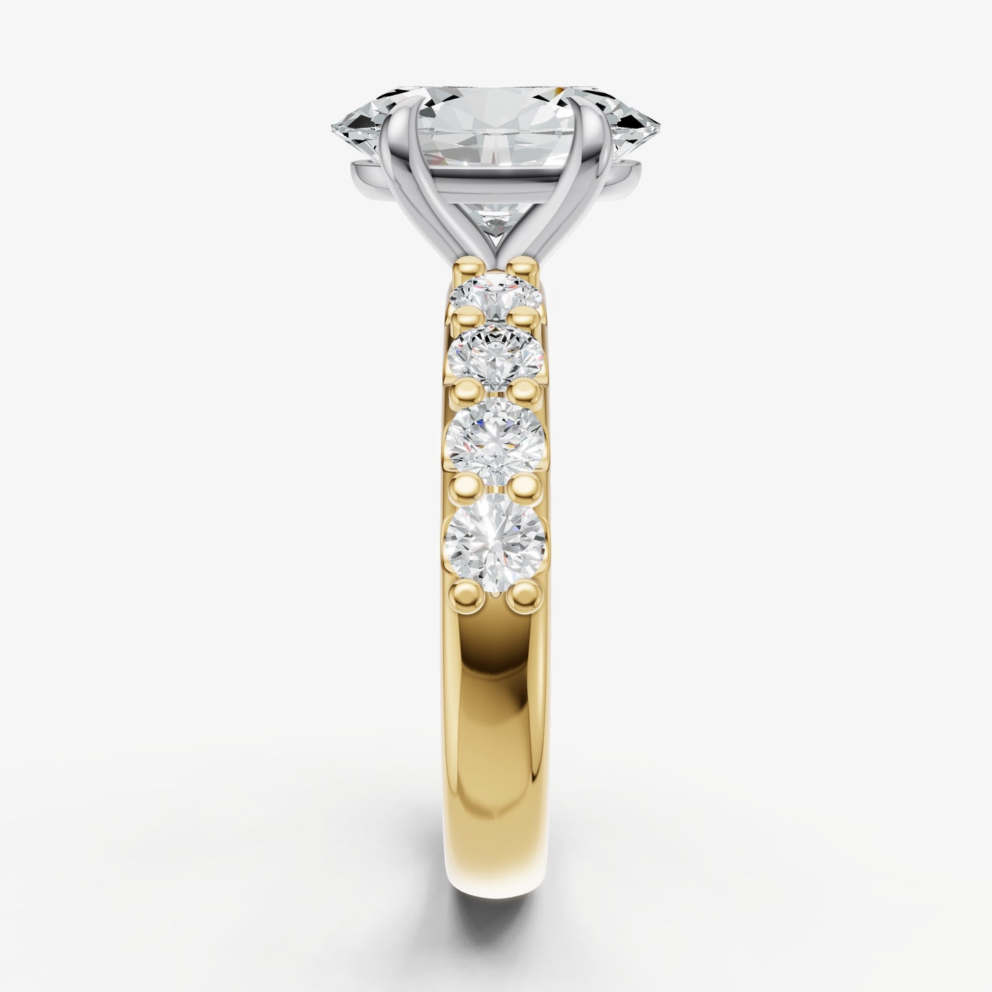 Oval Solitaire Engagement Ring with Statement Diamond Band