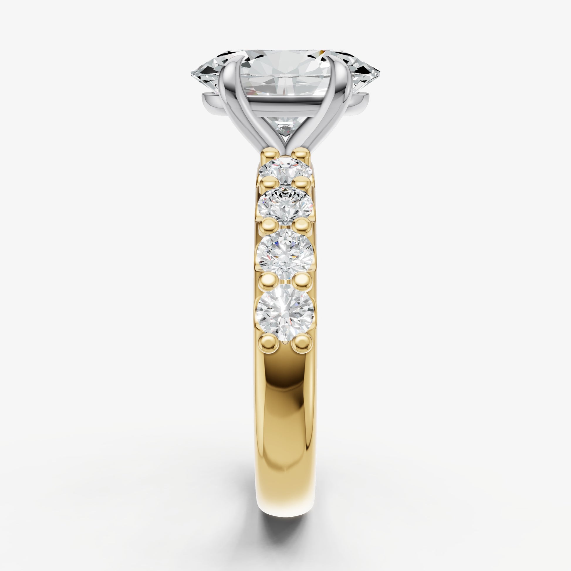 Oval Solitaire Engagement Ring with Statement Diamond Band