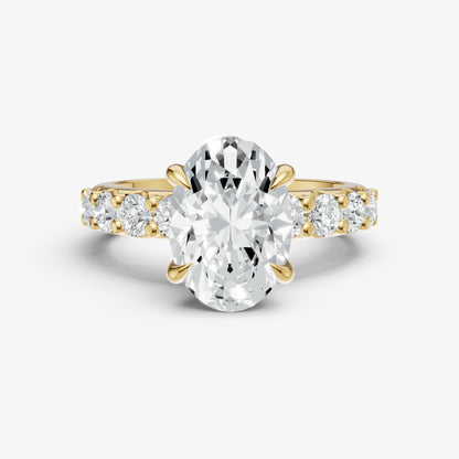 Oval Solitaire Engagement Ring with Statement Diamond Band
