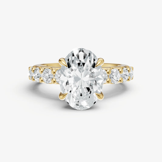 Oval Solitaire Engagement Ring with Statement Diamond Band