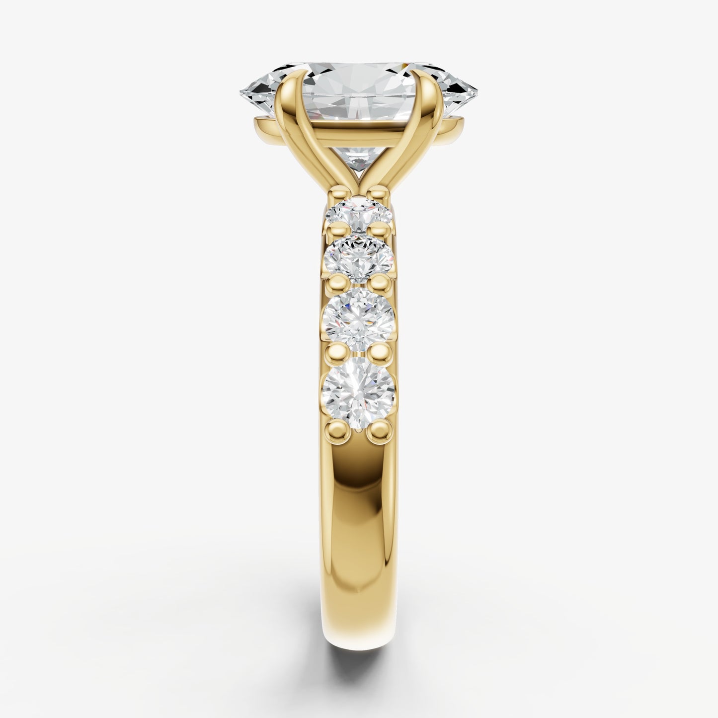 Oval Solitaire Engagement Ring with Statement Diamond Band