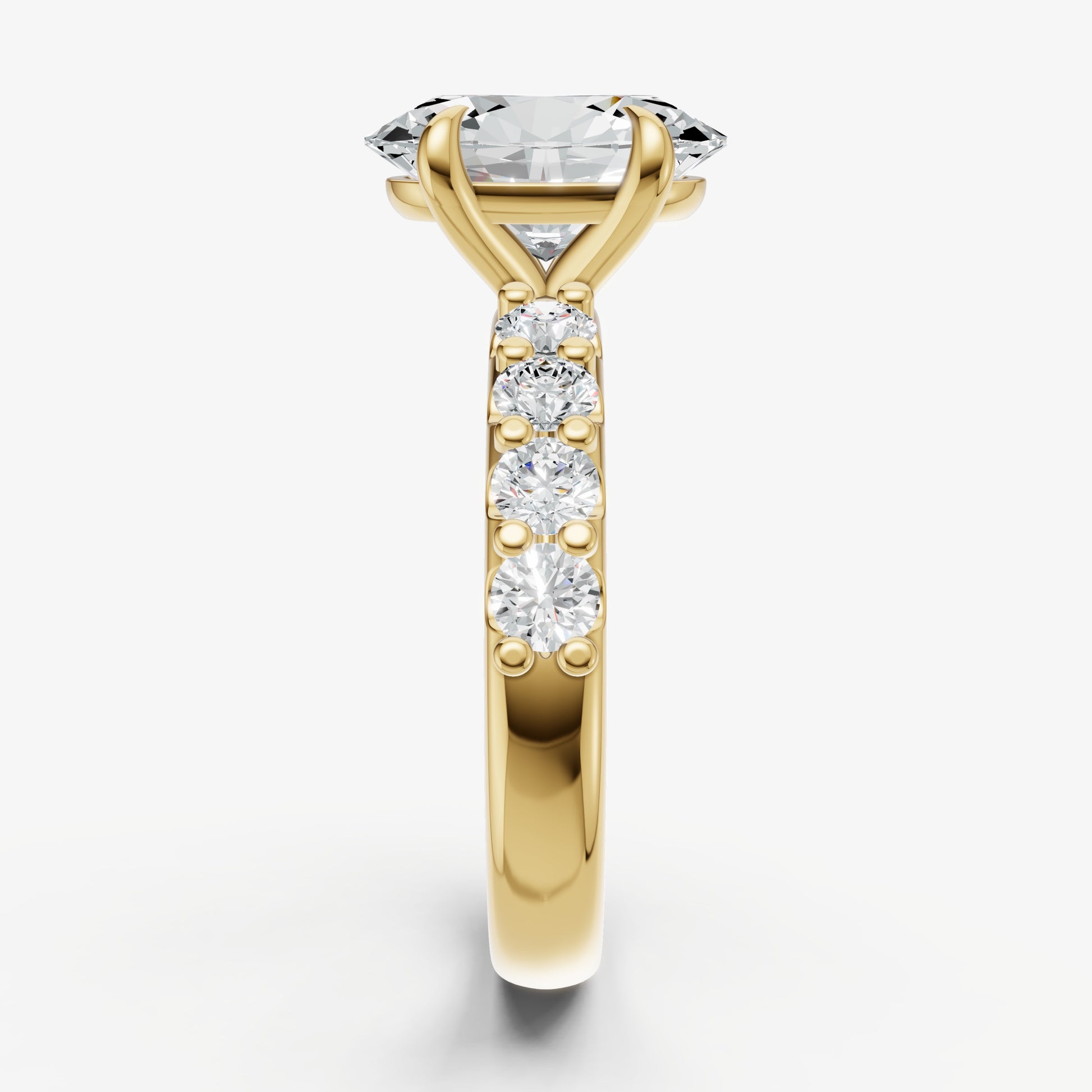 Oval Solitaire Engagement Ring with Statement Diamond Band