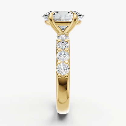 Oval Solitaire Engagement Ring with Statement Diamond Band