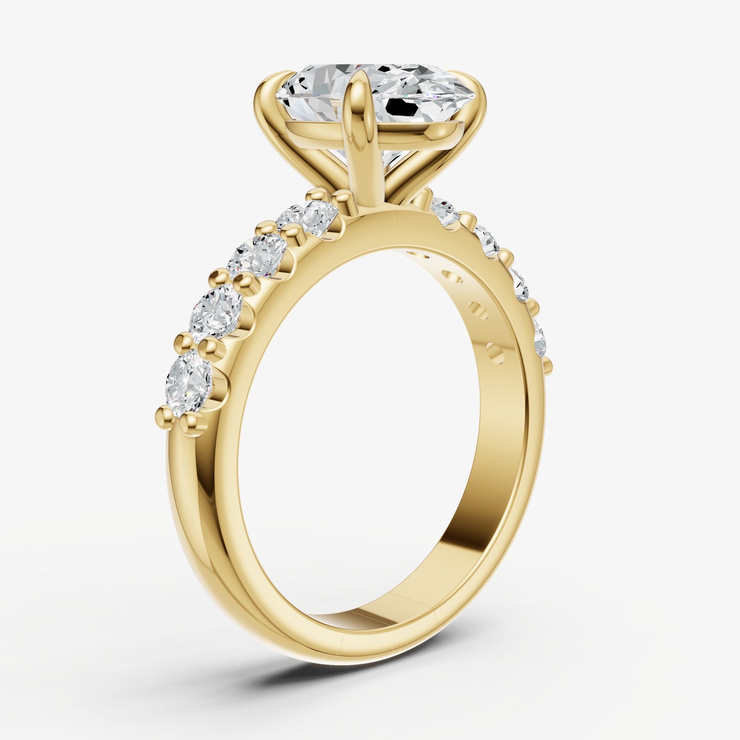 Oval Solitaire Engagement Ring with Statement Diamond Band