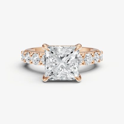 Princess Solitaire Engagement Ring with Statement Diamond Band