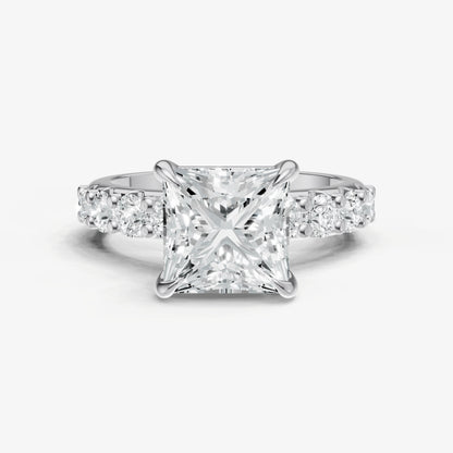 Princess Solitaire Engagement Ring with Statement Diamond Band