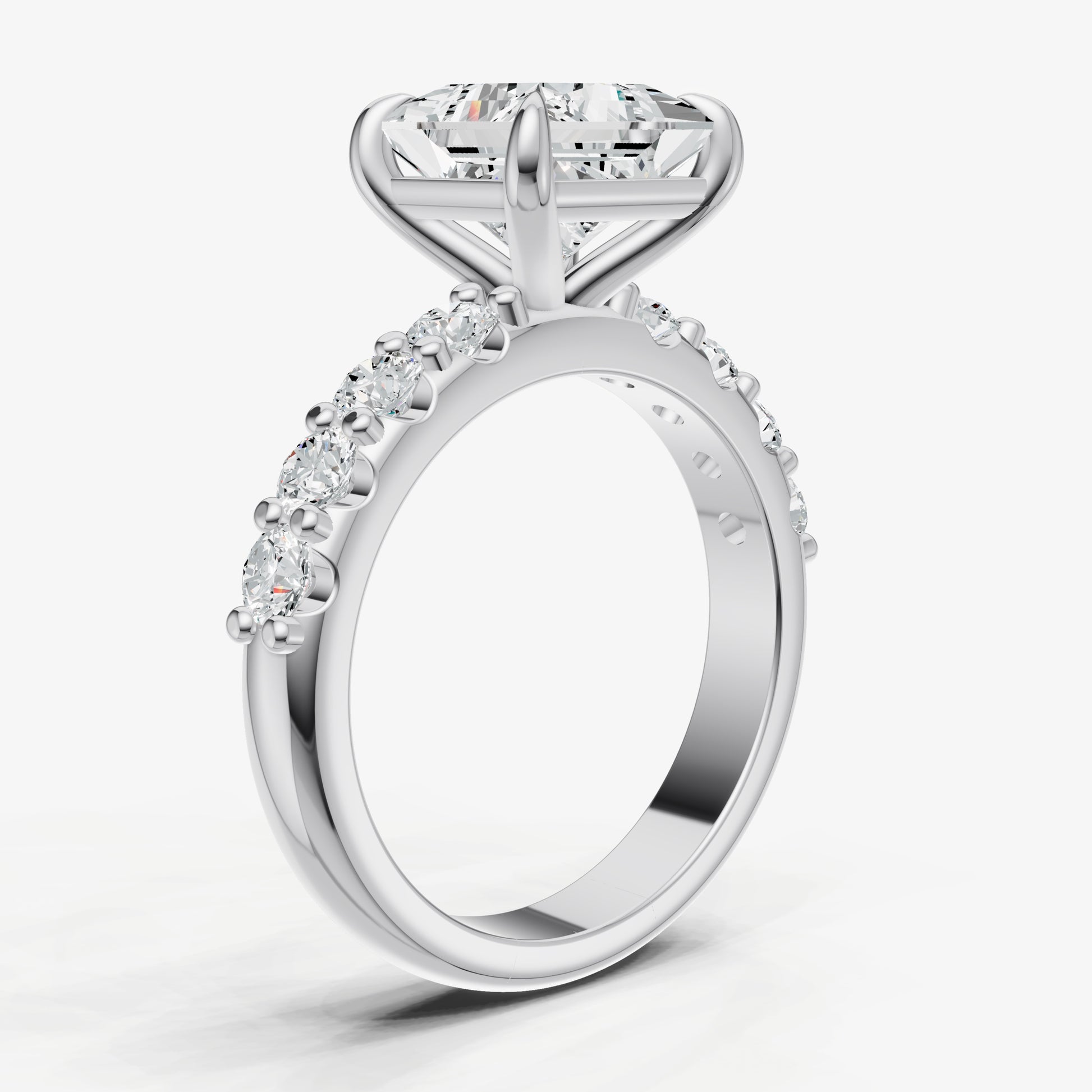 Princess Solitaire Engagement Ring with Statement Diamond Band