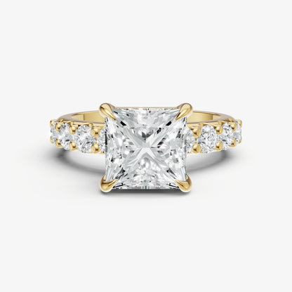 Princess Solitaire Engagement Ring with Statement Diamond Band