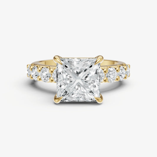 Princess Solitaire Engagement Ring with Statement Diamond Band