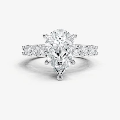 Pear Solitaire Engagement Ring with Statement Diamond Band