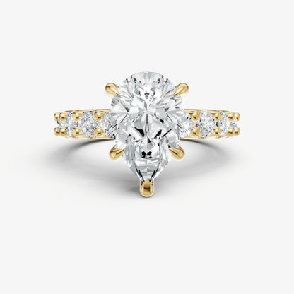 Pear Solitaire Engagement Ring with Statement Diamond Band