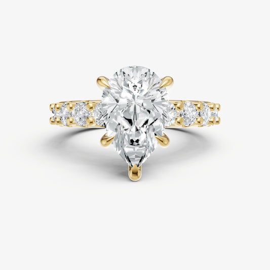 Pear Solitaire Engagement Ring with Statement Diamond Band