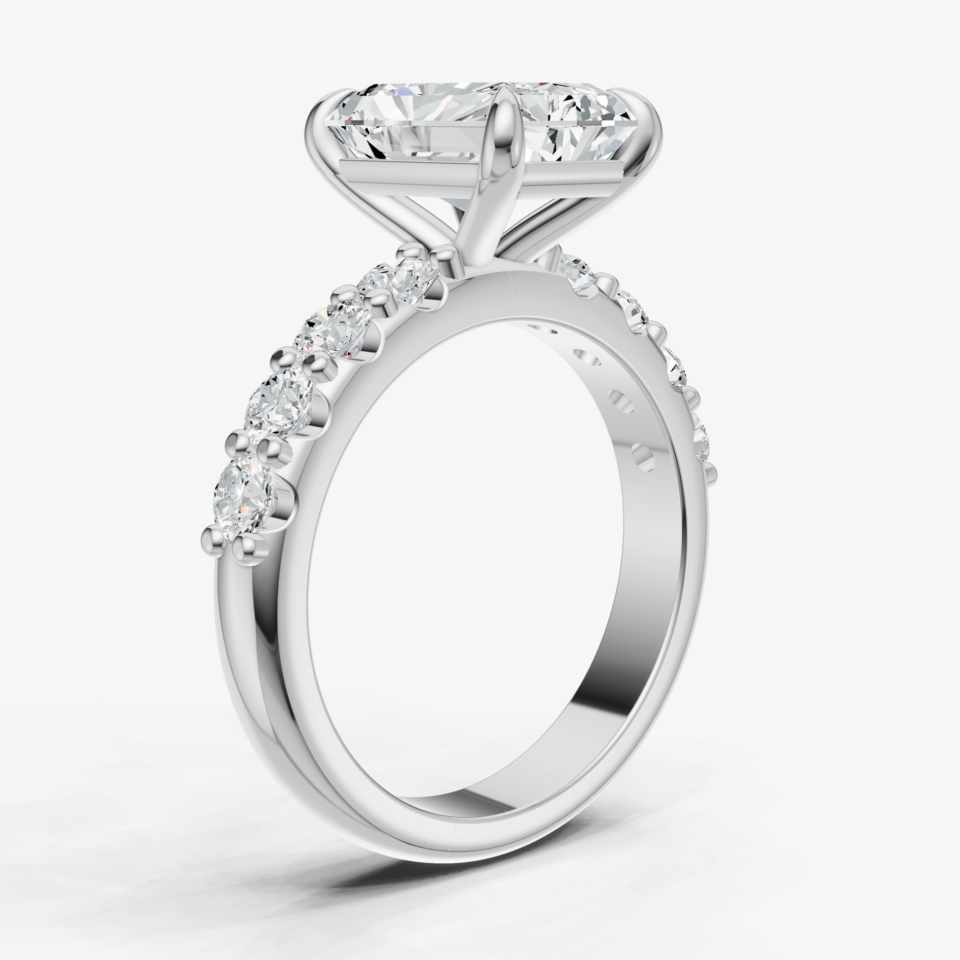 Radiant Solitaire Engagement Ring with Statement Diamond Band