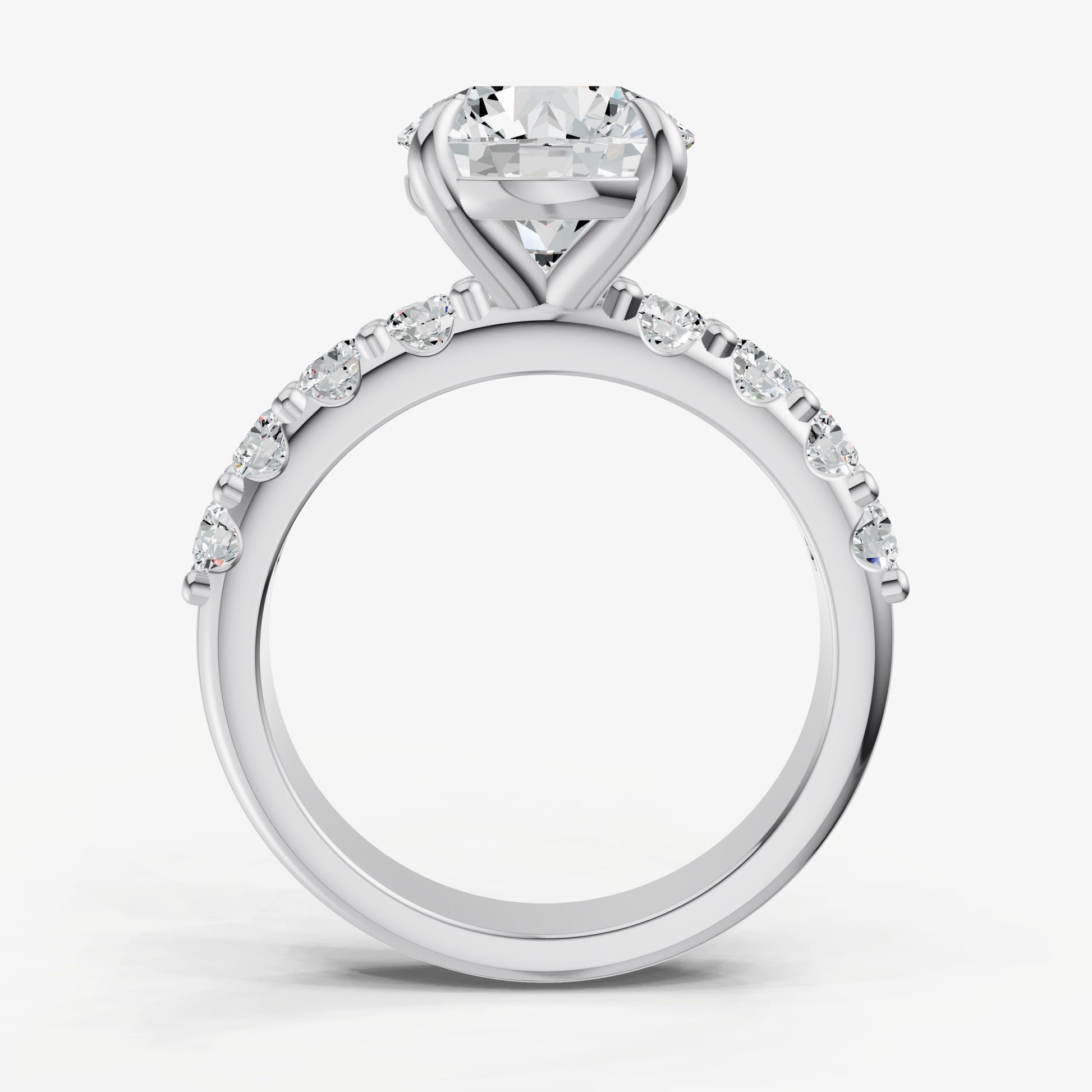 Round Solitaire Engagement Ring with Statement Diamond Band