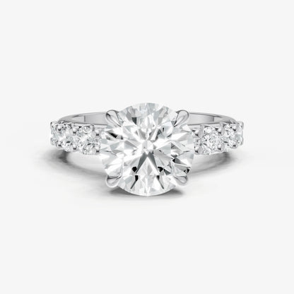 Round Solitaire Engagement Ring with Statement Diamond Band