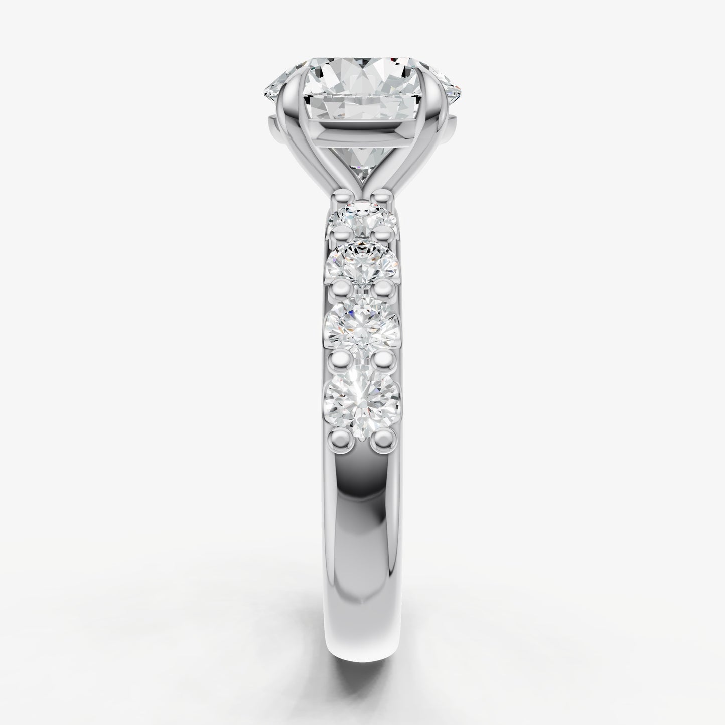 Round Solitaire Engagement Ring with Statement Diamond Band