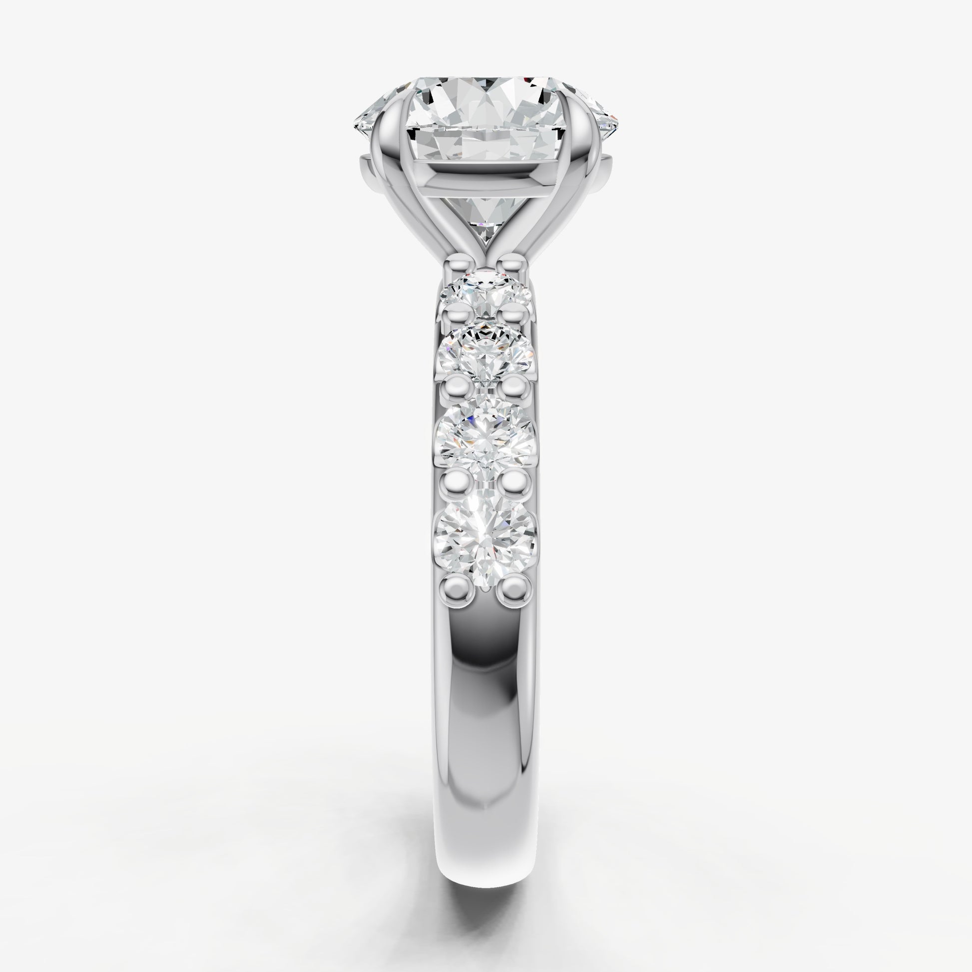 Round Solitaire Engagement Ring with Statement Diamond Band