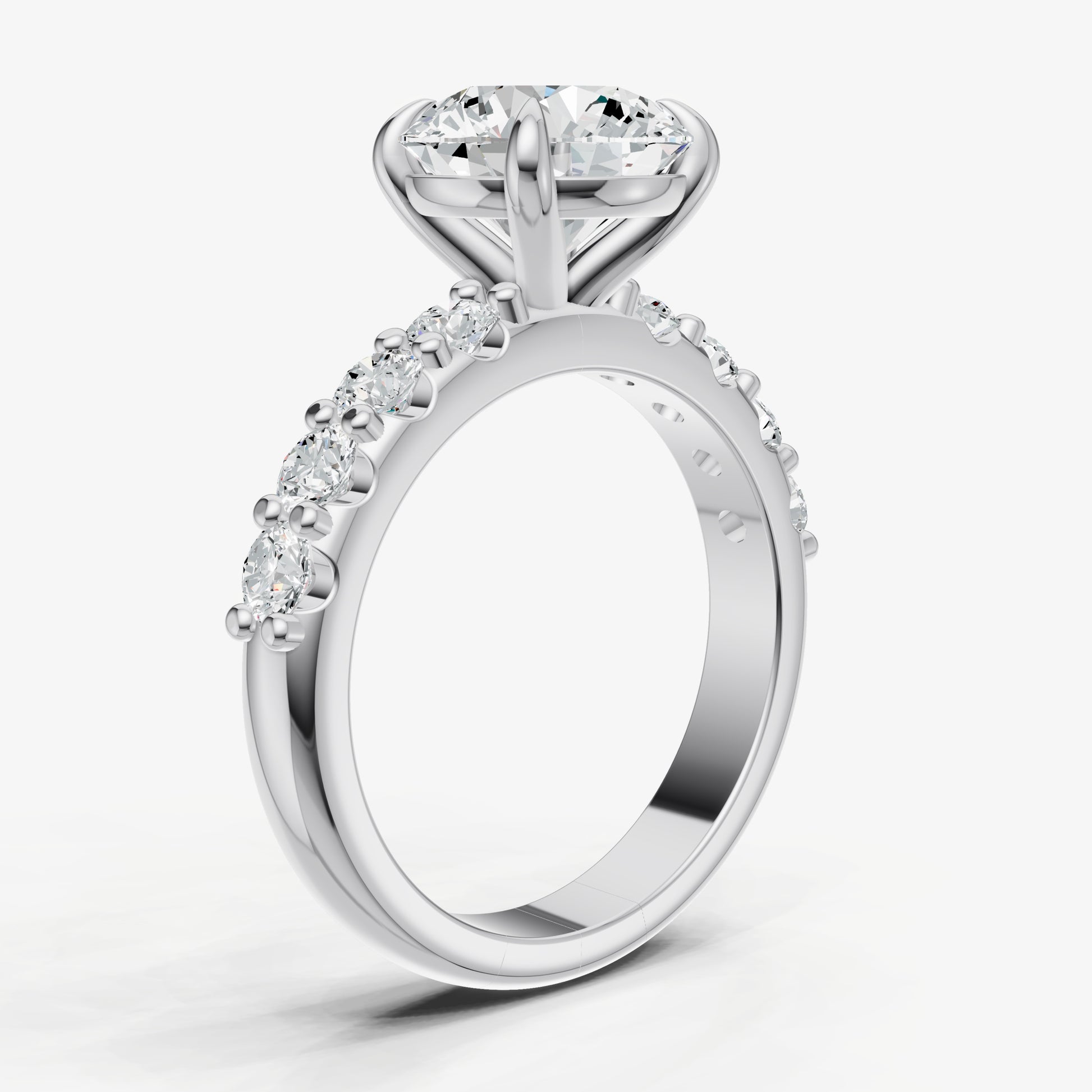 Round Solitaire Engagement Ring with Statement Diamond Band