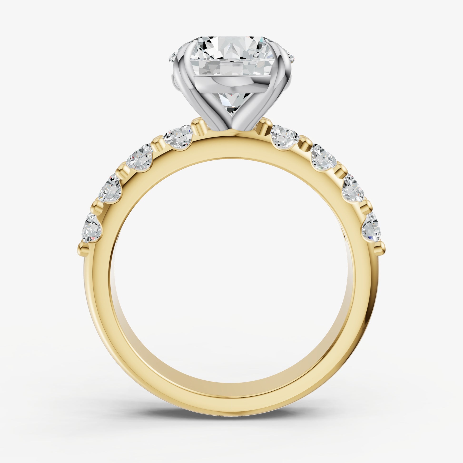 Round Solitaire Engagement Ring with Statement Diamond Band