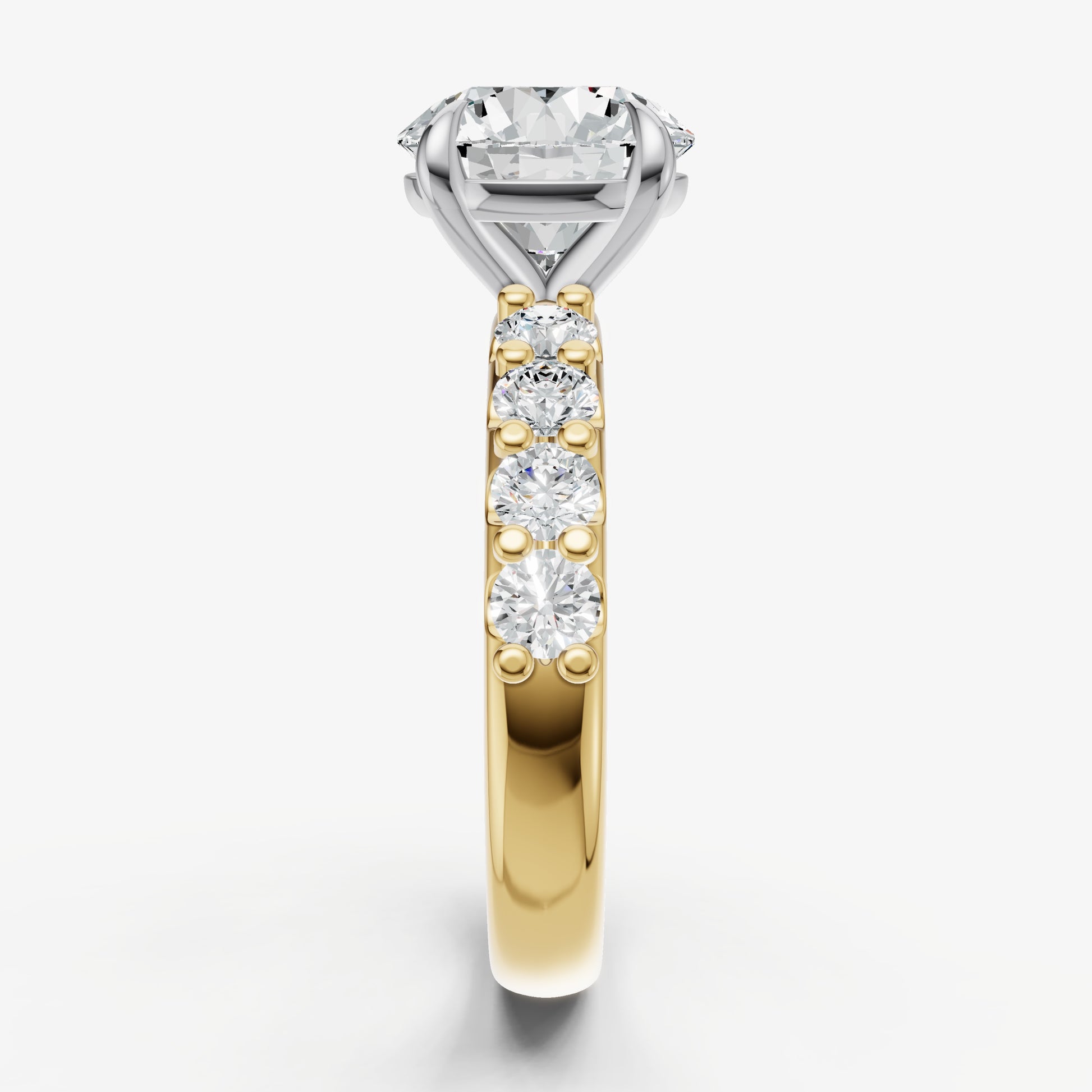 Round Solitaire Engagement Ring with Statement Diamond Band