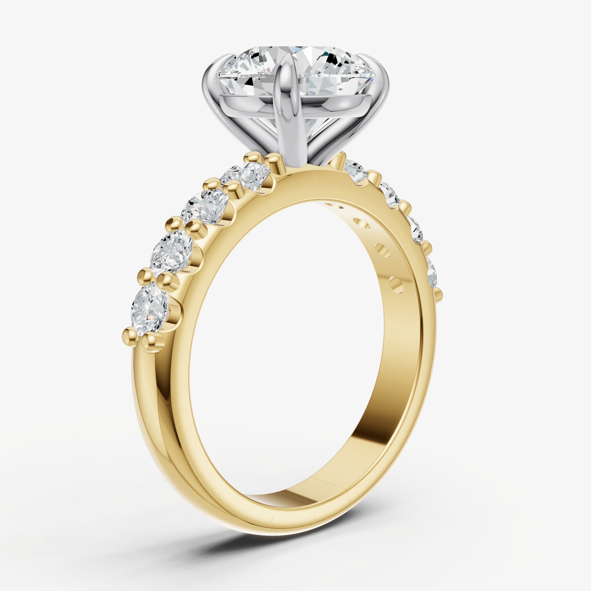 Round Solitaire Engagement Ring with Statement Diamond Band